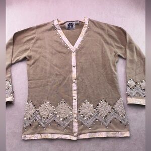Storybook Knits Tan Beaded Embellished Cardigan